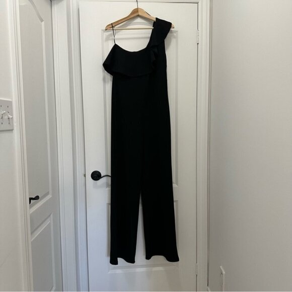NWOT Altar'd State Embry Black Wide Leg Jumpsuit Ruffle Off Shoulder - Large - Picture 2 of 16